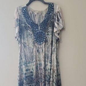 Bohemian Blue and Cream Tunic Top